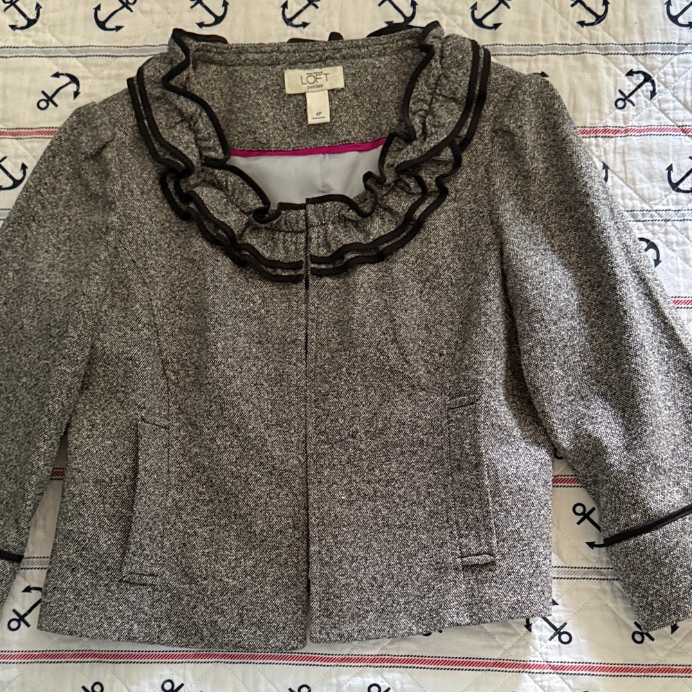 LOFT Women's Heather Gray Blazer with Black Accents